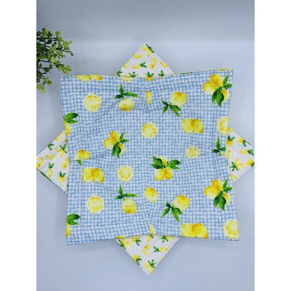 Microwave Bowl Cozy Reversible, Lemons On Blue Gingham, 3 Piece Set - Picture 5 of 9